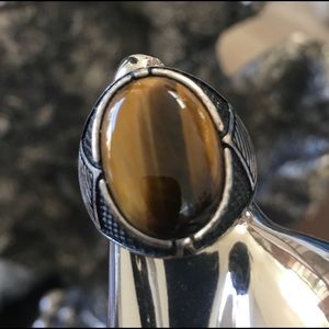 Natural Tiger Eye 925 Solid Sterling Silver Ring